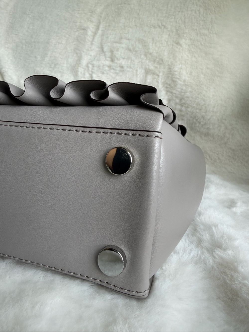 Michael Kors Cynthia Small Ruffled Satchel Gray Silver-Tone Hardwar - Picture 15 of 16